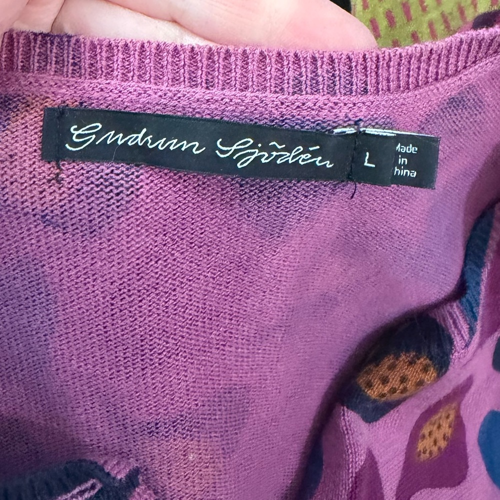 Gudrun Sjoden Purple Plum Organic Cotton Long Sleeve Cardigan Sweater Top Sz. L - Picture 5 of 8
